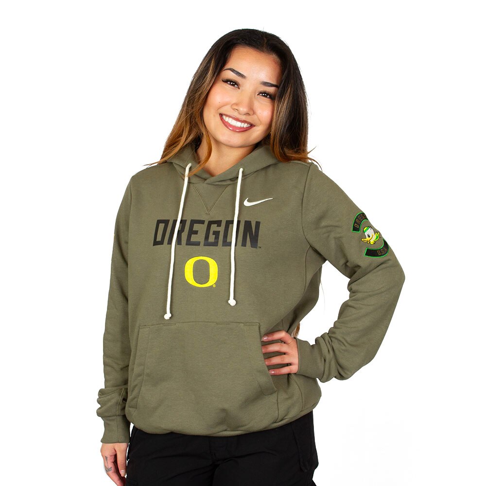 Classic Oregon O, Nike, Green, Hoodie, Polyester Blend, Women, Flag, Military Pack, Pullover, Sweatshirt, 954299